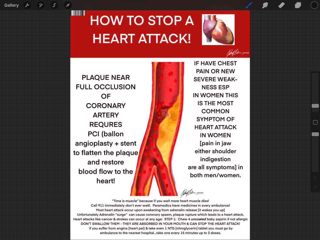 Public Service Medical Art for Posters and sweat shirts!
Get on my list; we will order these in bulk to get you the best price.
These are original signed works of art! Signed/dated by Dr Collman!